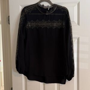 Elie Tahari Black Lace Trim Blouse